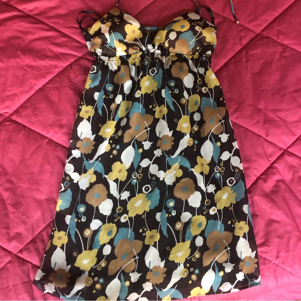 Vintage Earthtone Floral Halter tie Padded Babydoll Dress